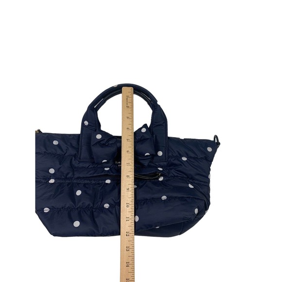 Kate Spade Quilted White Polka Dot Bag Bow Navy Top Handle - Picture 3 of 7